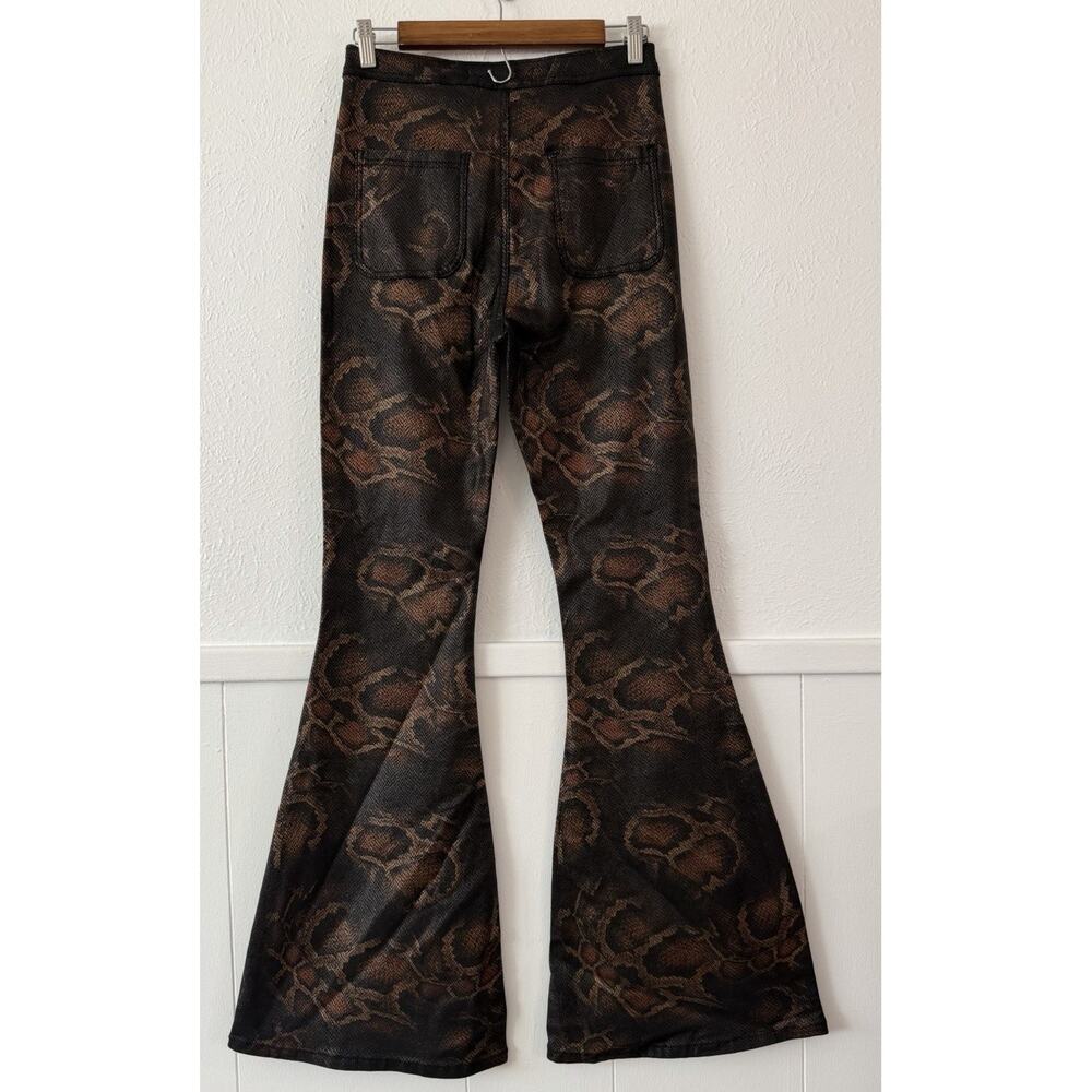 Willow Boutique XL Brown Snake Print Flare Pants High Rise Stretch Bell Bottom - Picture 6 of 10